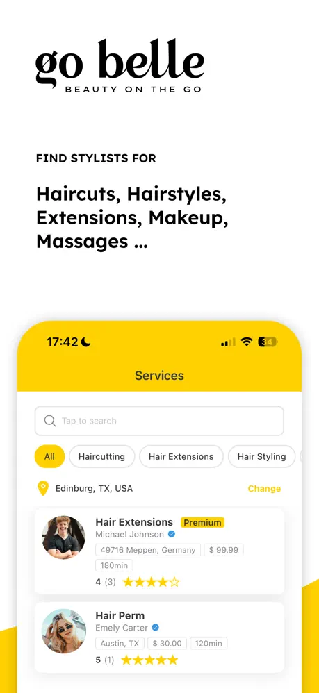 Go Belle app browsing screen