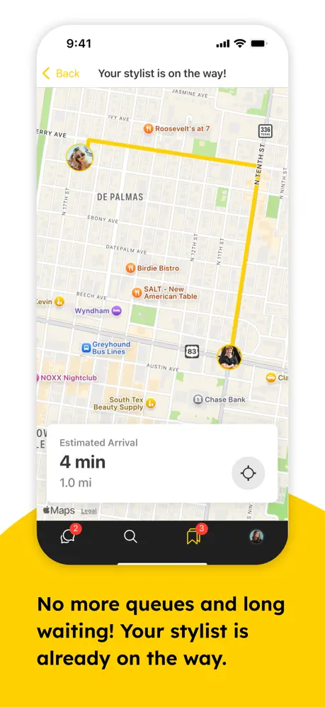 Go Belle app preview showing a stylist on the way