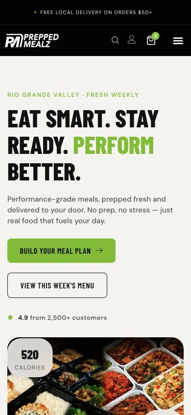 Prepped Mealz — mobile website