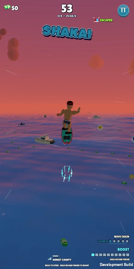Tidal Mayhem rider performing a trick over the water at sunset